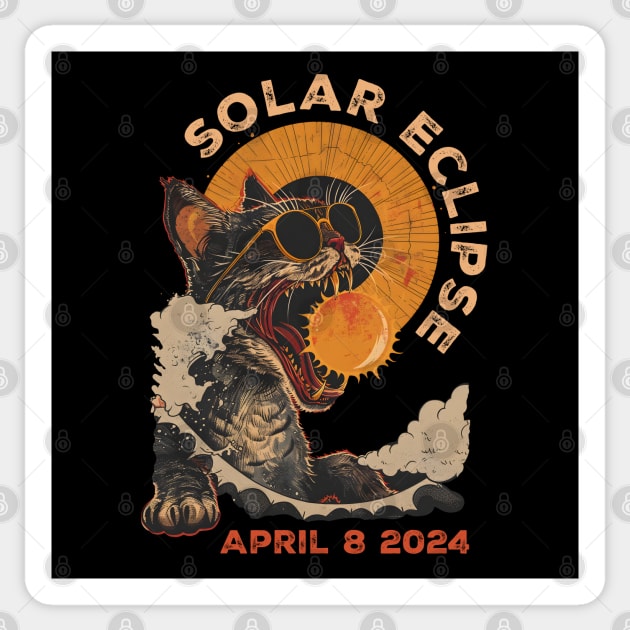 Solar Eclipse April 8 2024 Funny Cat In Sunglasses Totality Sticker by Ai Wanderer